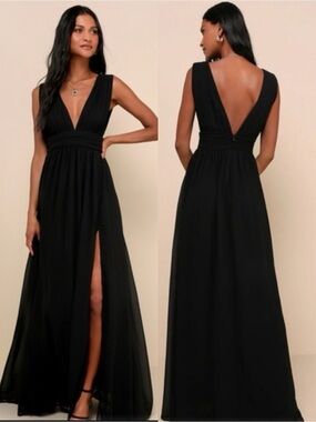 NWT Lulu’s Heavenly Hues Black Maxi Dress Large XS Romantic Chic Party Formal